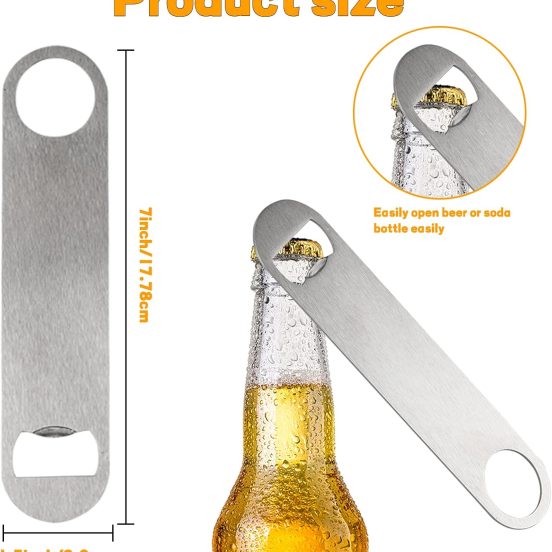 30 Pcs Flat Bottle Opener 7 Inch Stainless Steel Beer bottle Openers Heavy Duty Bar Blade Solid Bottle Cap Opener Funny Bartender Bottle Opener for Kitchen Restaurant Party Supplies,Silver